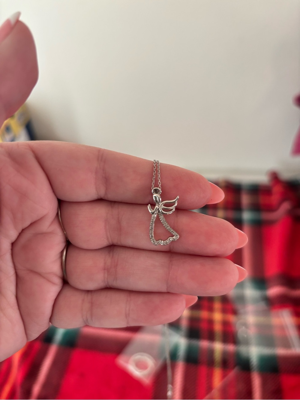 925 Sterling Silver Angel Pendant Necklace with .06 carats of diamonds